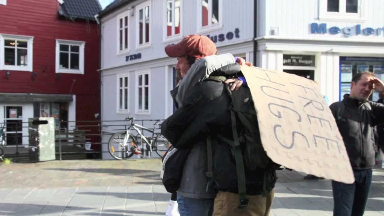 Free Hugs in Tromso, Norway