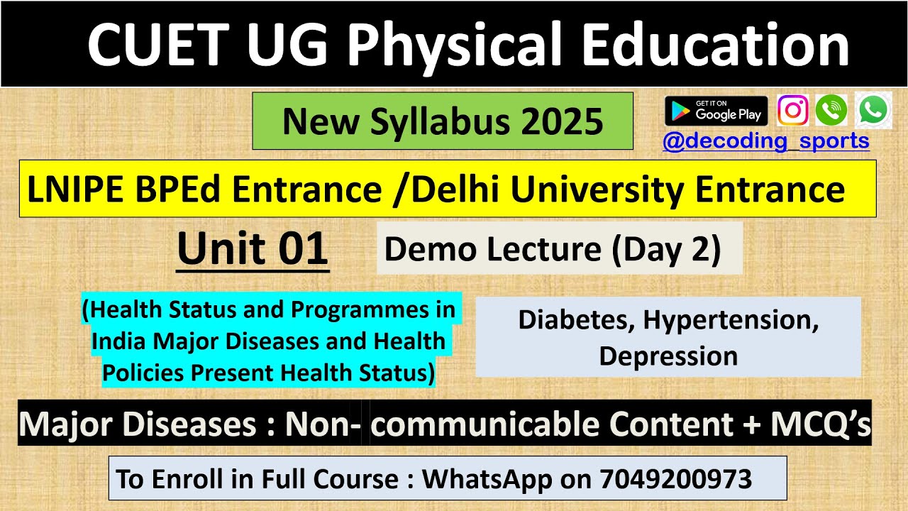 CUET UG Physical Education 2025 New Syllabus Unit 01 Topic : Non-Communicable Diseases