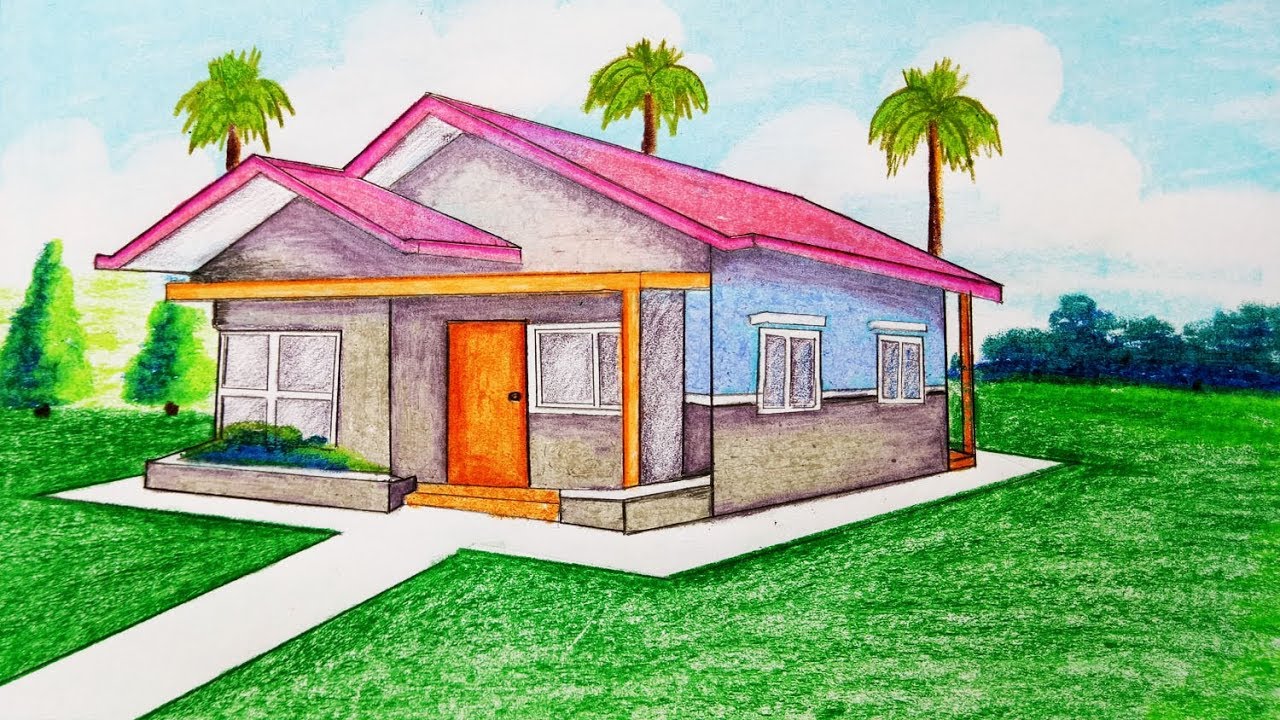 How to draw House with oil pastel.Step by step(easy draw)