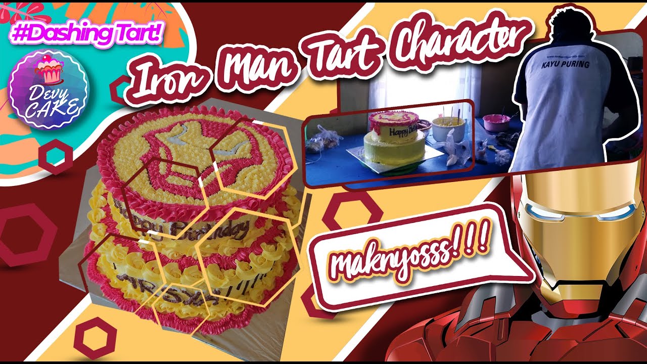 Amazing Tart!!! Decorate Iron Man Mask Character on Tart Cake By Devy Cake