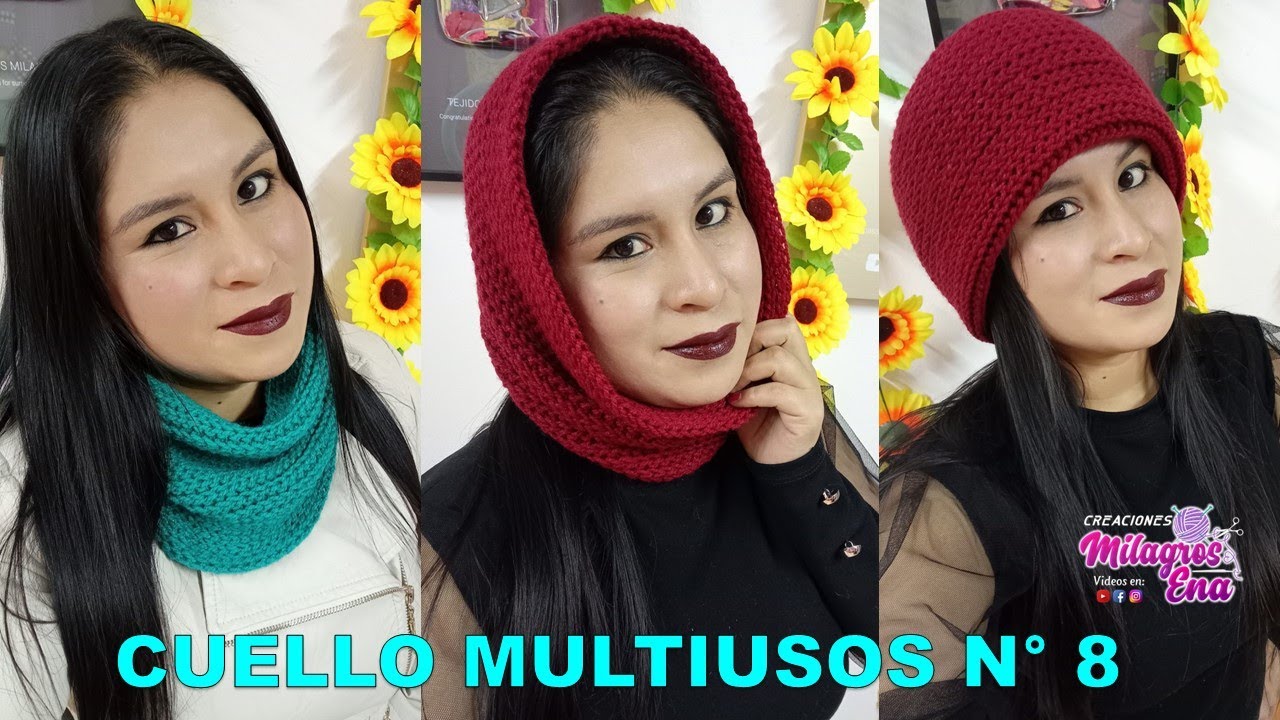Como tejer muy fácil el Cuello N° 8 multiusos UNISEX a crochet o SÓLO CON 100 GRAMOS DE LANA