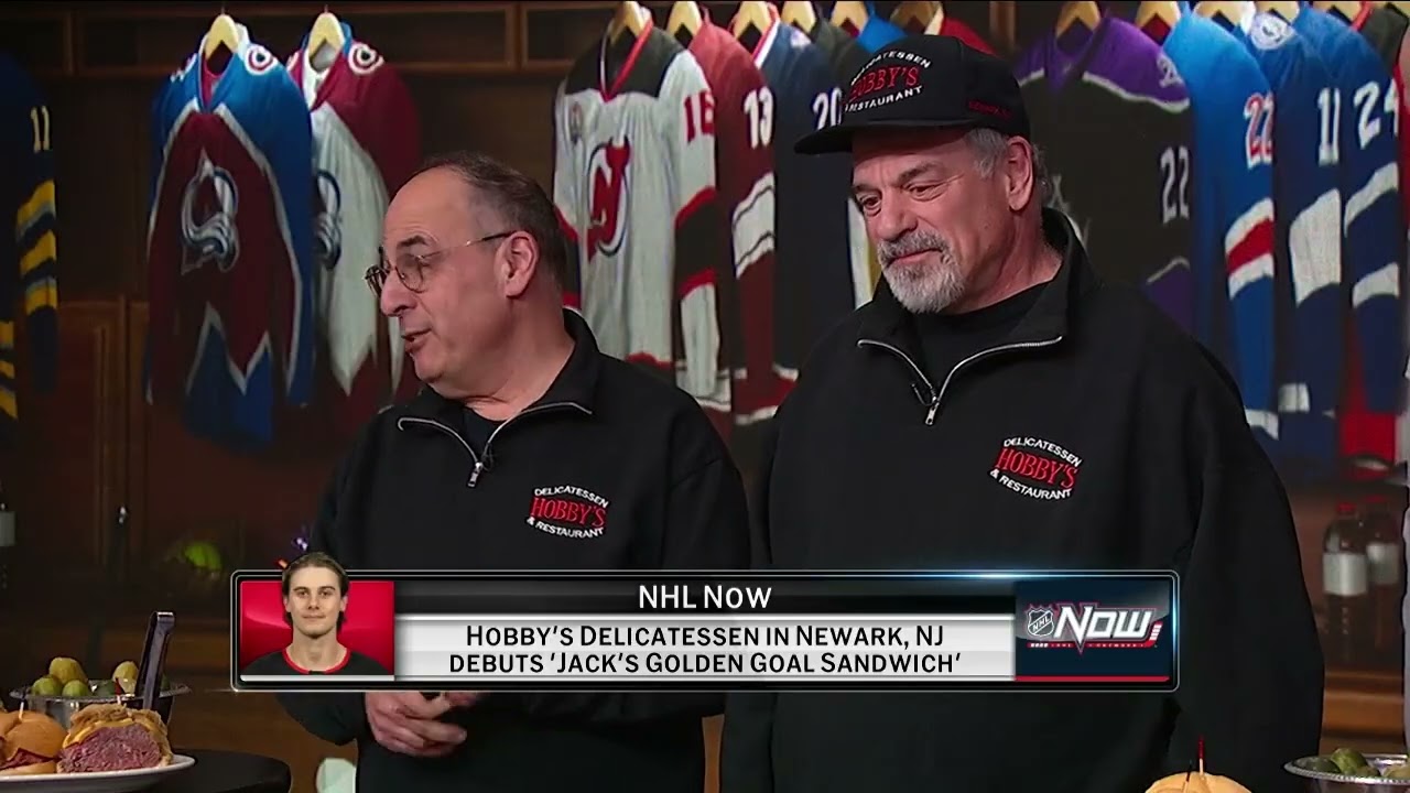 Jack Hughes gets his own sandwich at Hobby's Deli in Newark