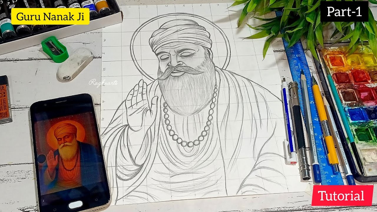 Guru Nanak Dev Ji Drawing | Guru Nanak Jayanti Drawing | Guru Nanak ji Sketch drawing 😍,  [Part-1]