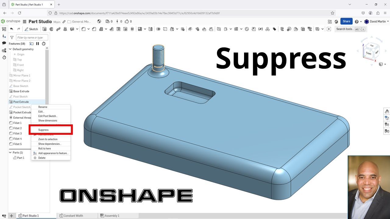 Onshape - Suppress and Unsuppress