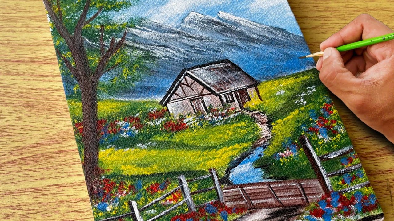 How to Paint a Mountain Foot Landscape / Canvas Painting / Painting Tutorial