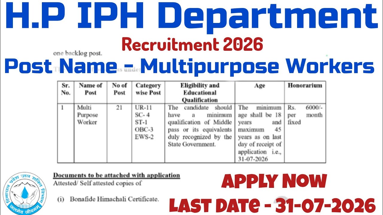 Himachal Pradesh Multipurpose Worker Recruitment | 21 Total Posts | Apply Offline