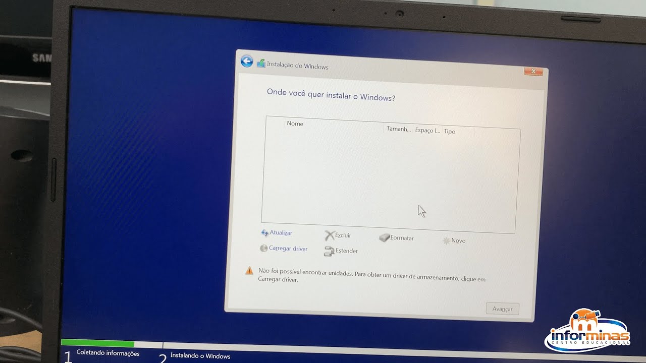 ACER Aspire 5 - SSD M.2 não aparece as partições na Instalação do Windows