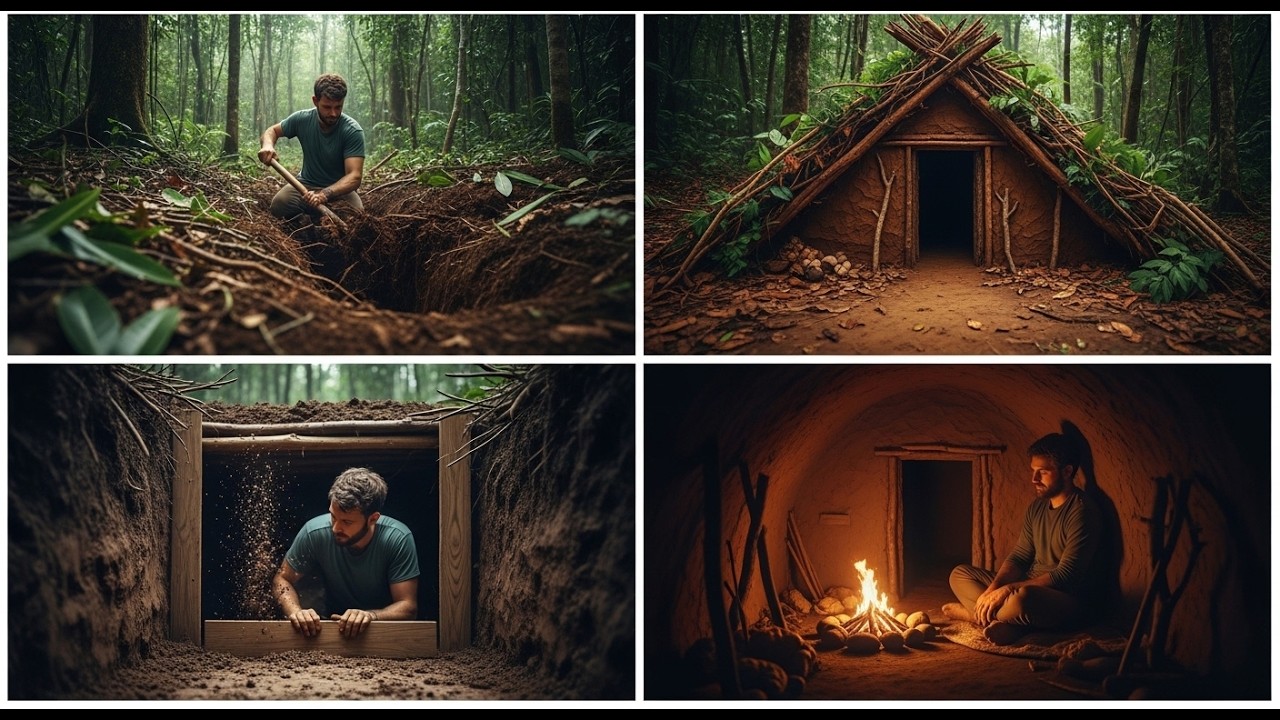 Satisfying Jungle Survival Build | Underground House ASMR#usa#forestsurvival