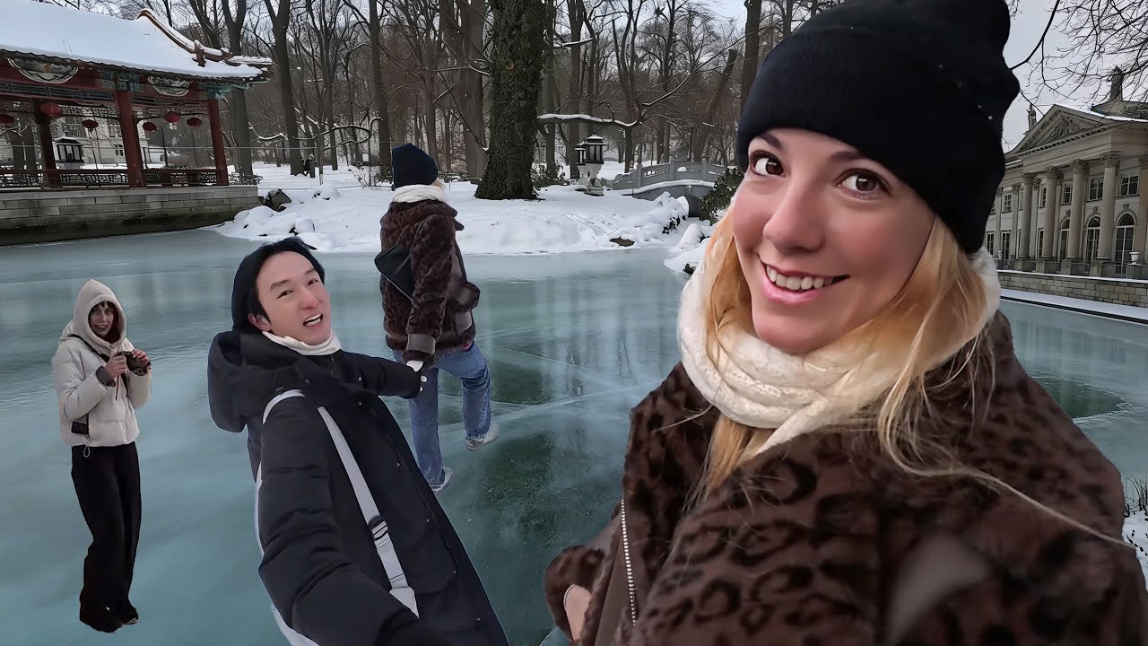 Two Girls, Two Reactions: Even Poland's Freezing Winter Can't Dim an Italian Girl's Warmth!