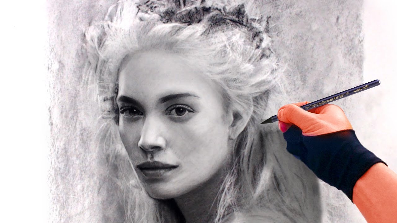 Snow Queen Charcoal Portrait - FREE Art Tutorial (link in desc)