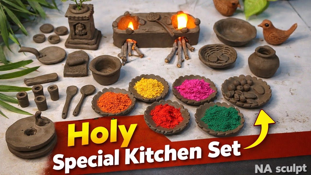 Miniature Clay Kitchen Set for Holi🔥Viral kitchen set from clay 😲, Holi Special Mitti Ka Kitchen Set
