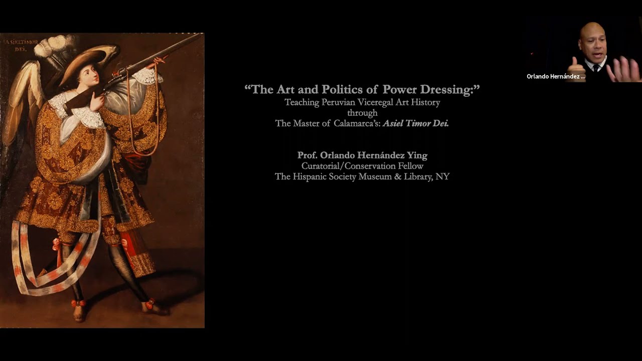 From a live webinar, Master of Calamarca's Angel with Arquebus, with Dr. Orlando Hernández Ying