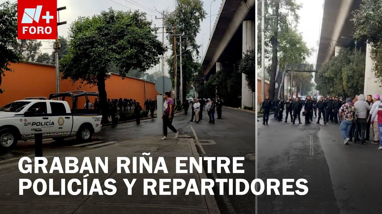 Enfrentamiento entre polic&iacute;as y repartidores en Viaducto, CDMX