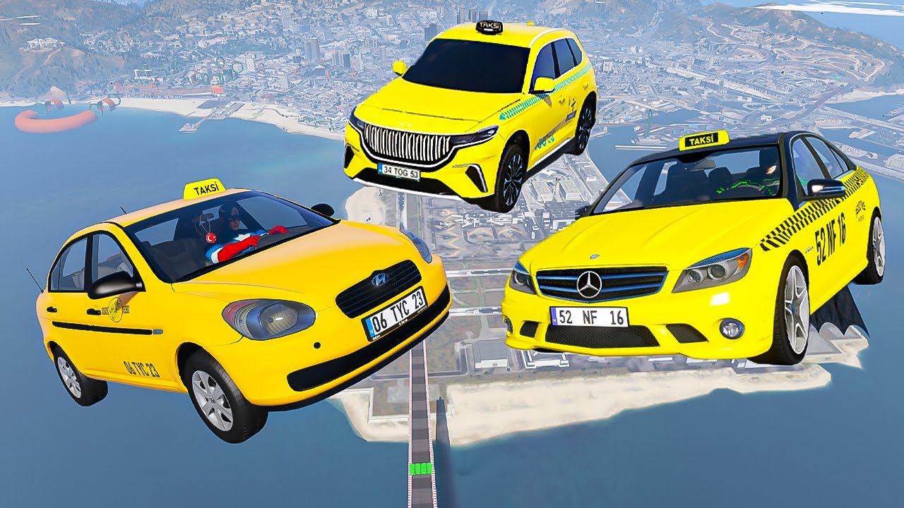 Süper Türk Taksi Arabalar Uçma Parkurunda Yarışıyor - GTA 5 MODS
