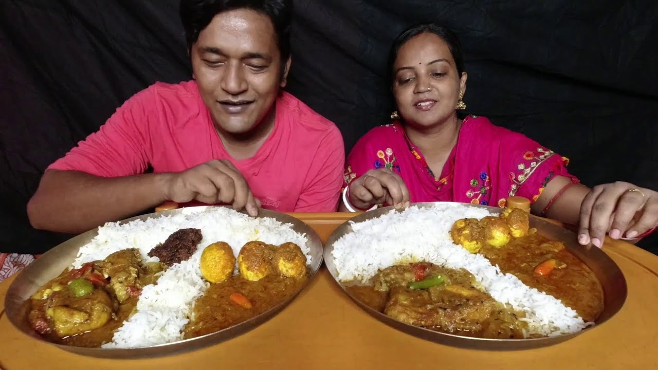 Husband & Wife Spicy Eating Show | Rice with Egg Curry & Katla Fish Curry