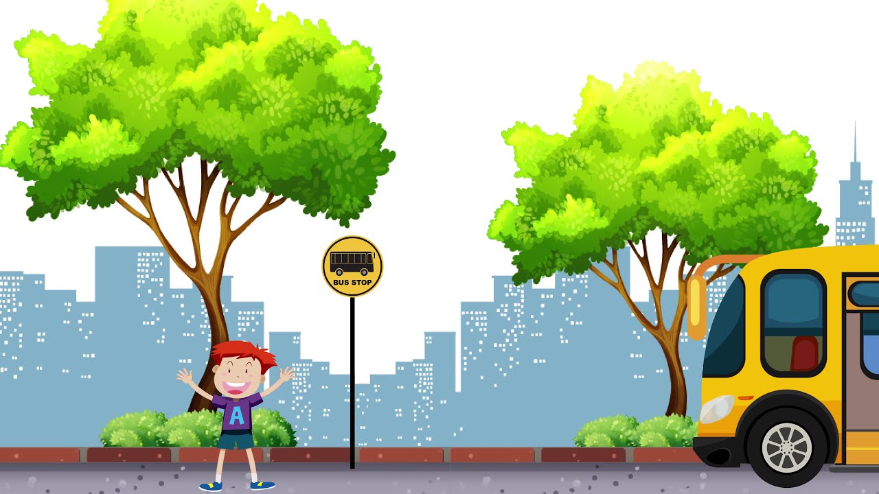 Back to school animation with kids on a school bus