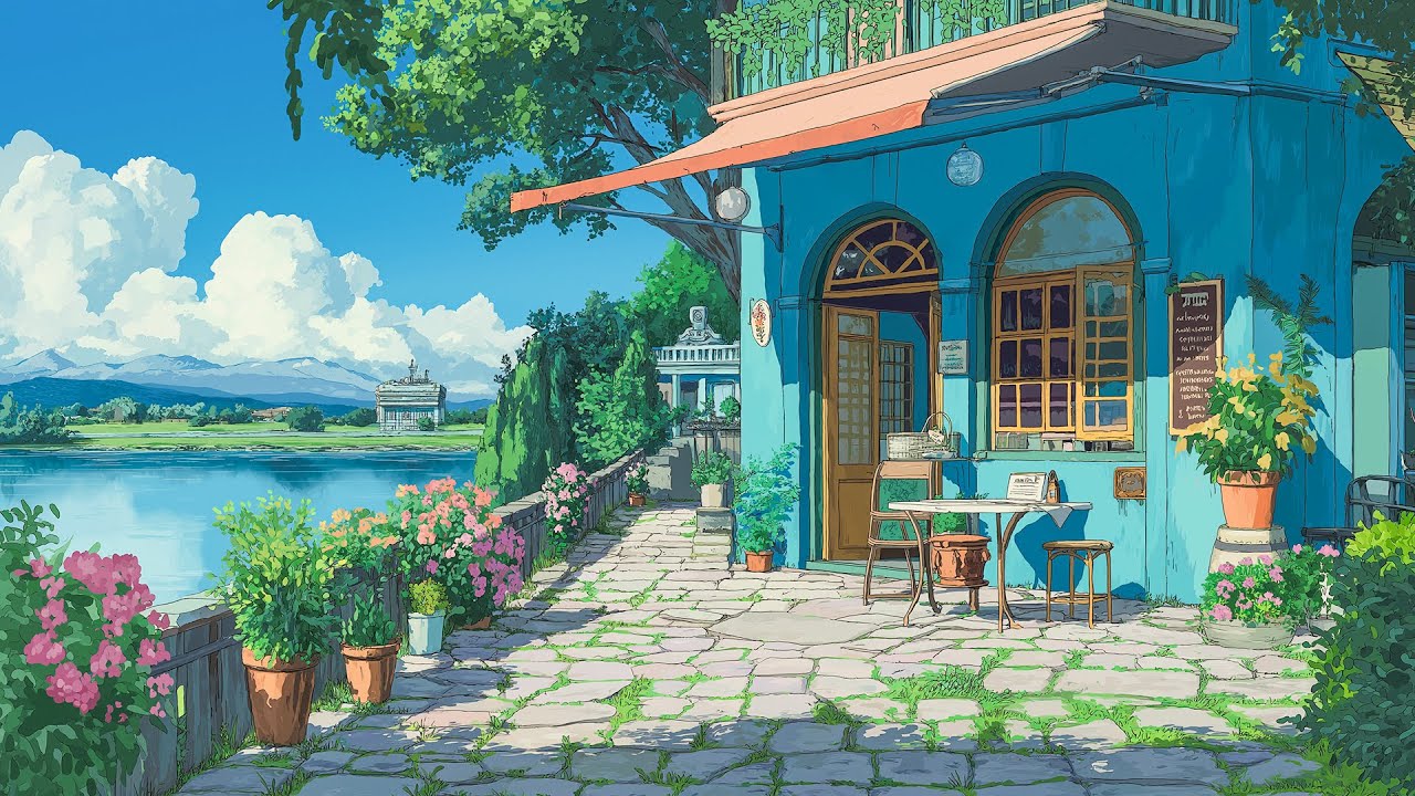 A Quiet Summer Day by the Lakeside Café | Soft Ghibli Ambience for Relax & Study