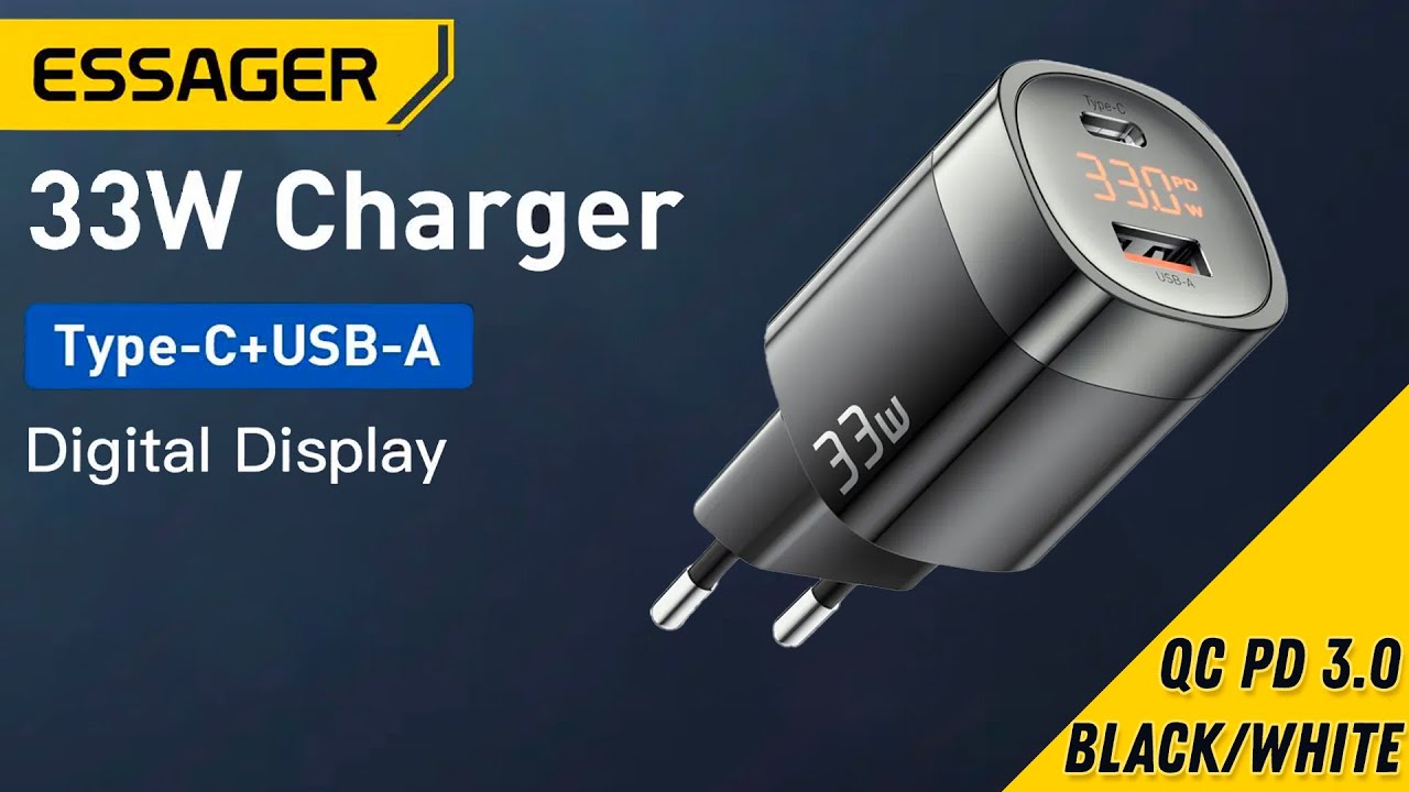 ESSAGER 33w GAN - компактное Зарядное устройство  для iPhone, Samsung, MacBook и др.