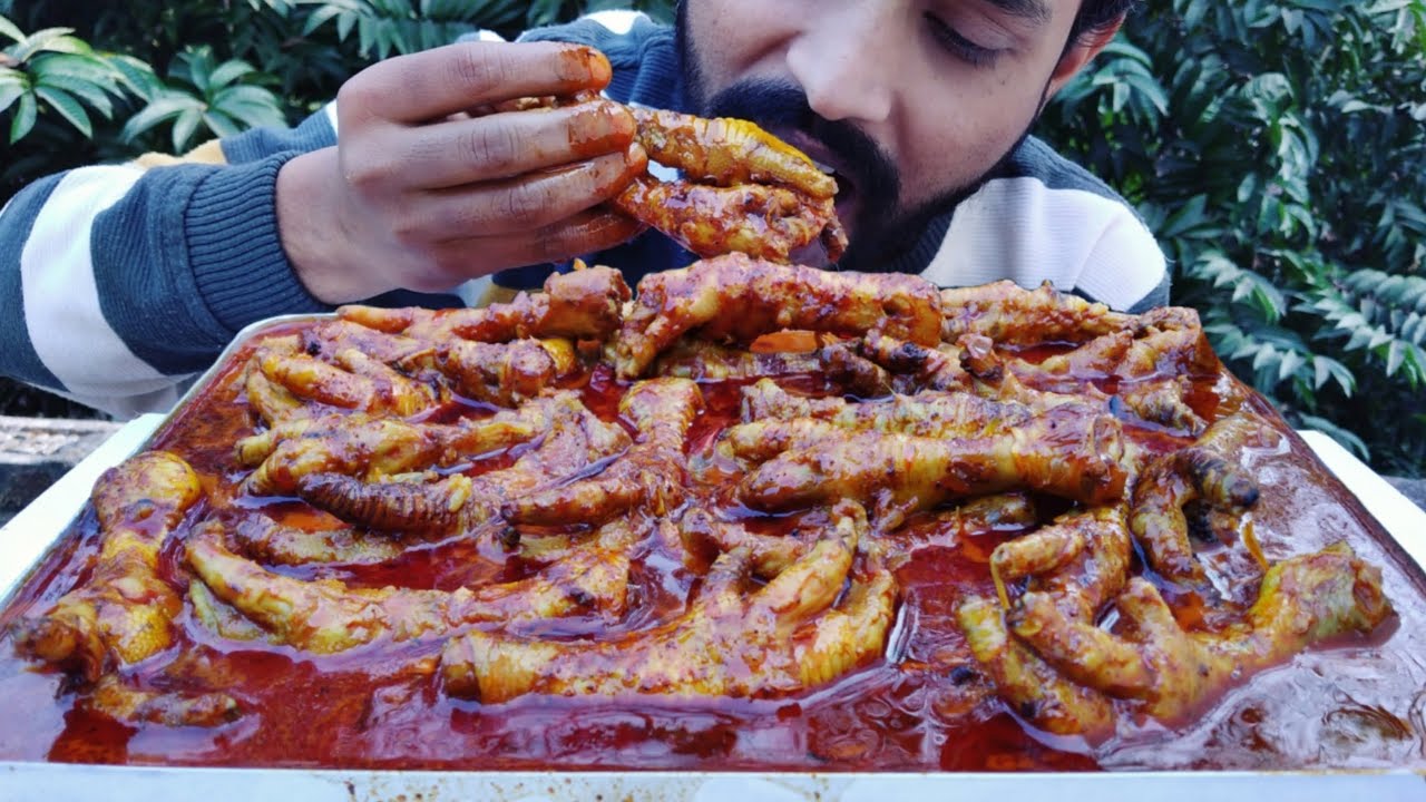 OMG 😱 Oily & Huge, Again Chulha Pe Chicken Feet Curry With Jeera Rice Eating | Chicken Panje Recipe