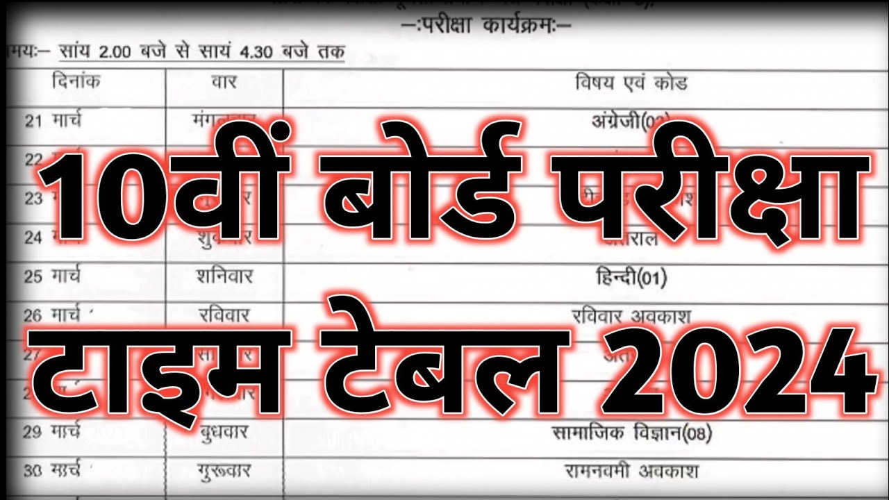 Rajasthan 10th Board Time Table | Rbse Board 10th Paper Time Table 2024 10th Rajasthan Exam Date