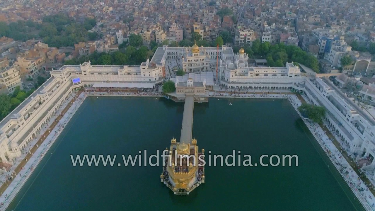 Durgiana Mandir and Golden Temple, Amritsar - stunning aerial over-flight