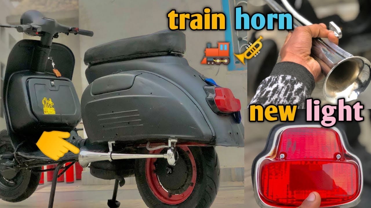 new year gift 🎁 train horn for my scooter😍& new lights