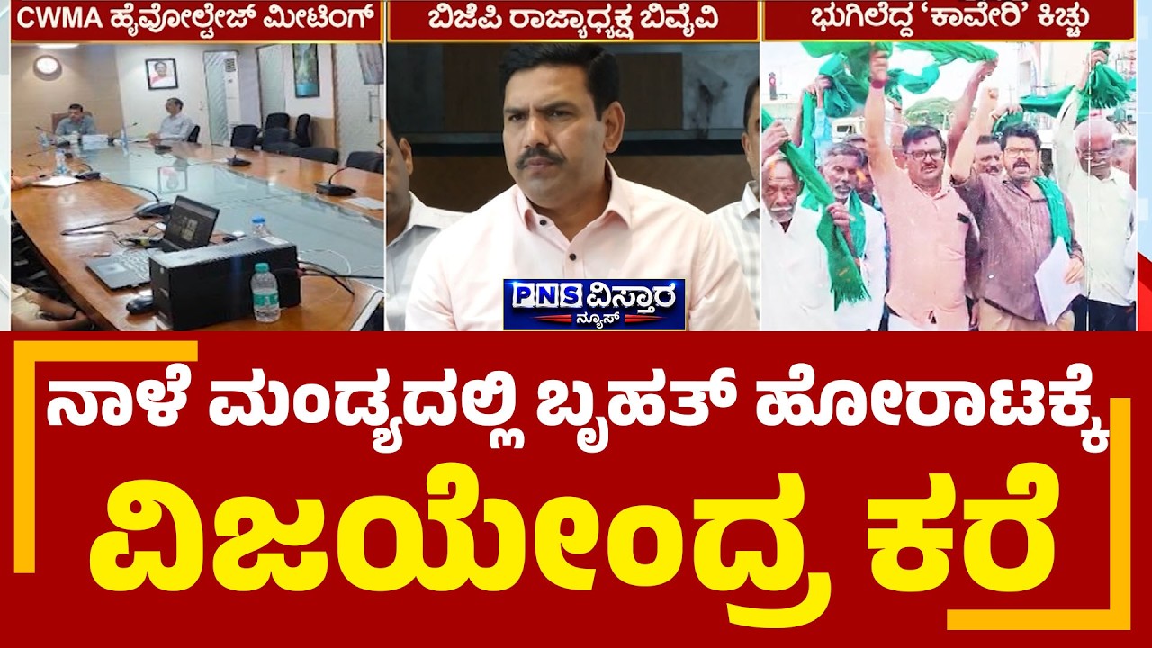 Mandya Protest | CWRC ನಿರ್ಧಾರಕ್ಕೆ ಸಿಡಿದೆದ್ದ ಬಿ.ವೈ.ವಿಜಯೇಂದ್ರ | PNS Vistaara News