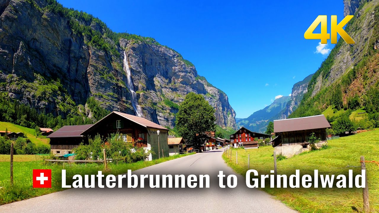 Lauterbrunnen to Grindelwald, Summer driving in Switzerland from Lauterbrunnen to Grindelwald 4K