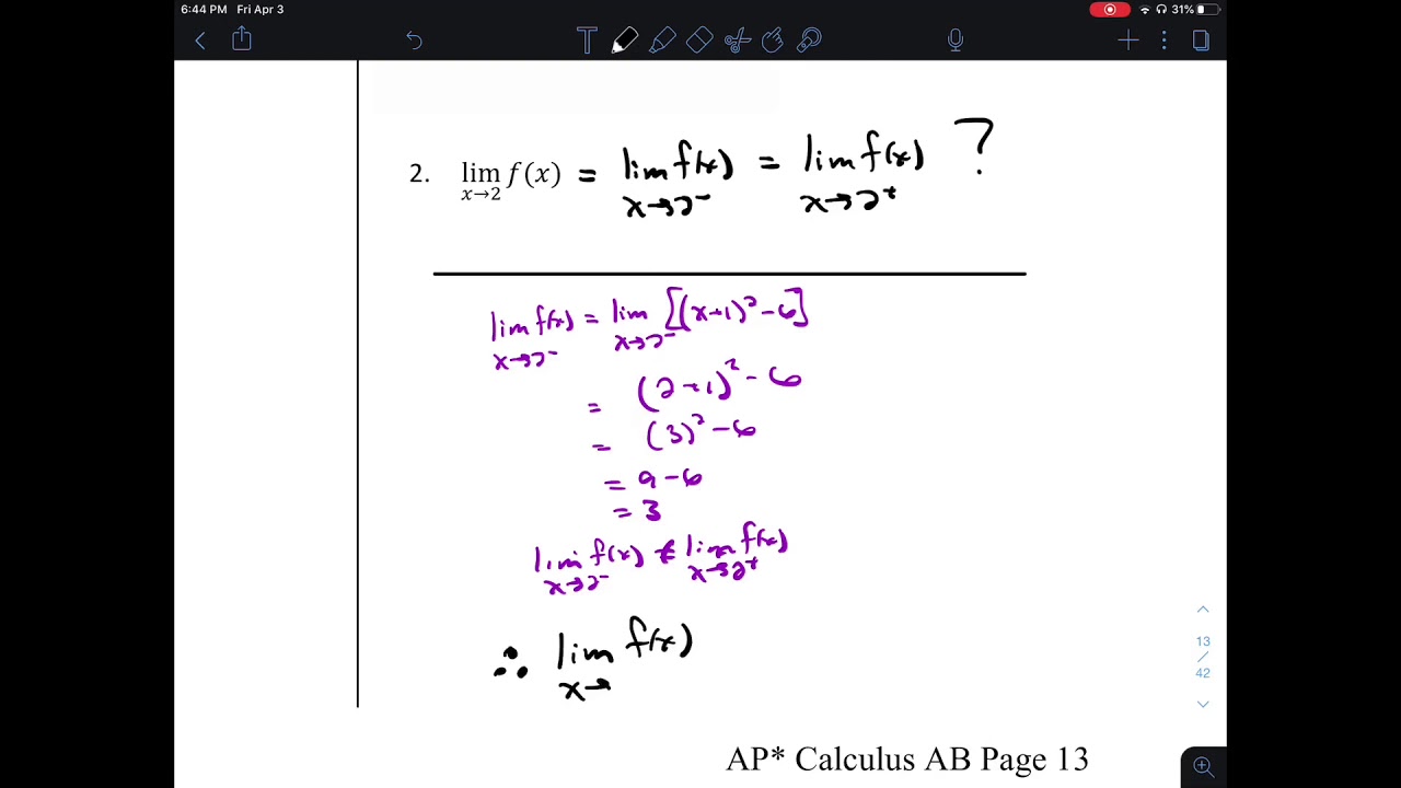 AP Calculus AB Notes 1.2 Limits Algebraically