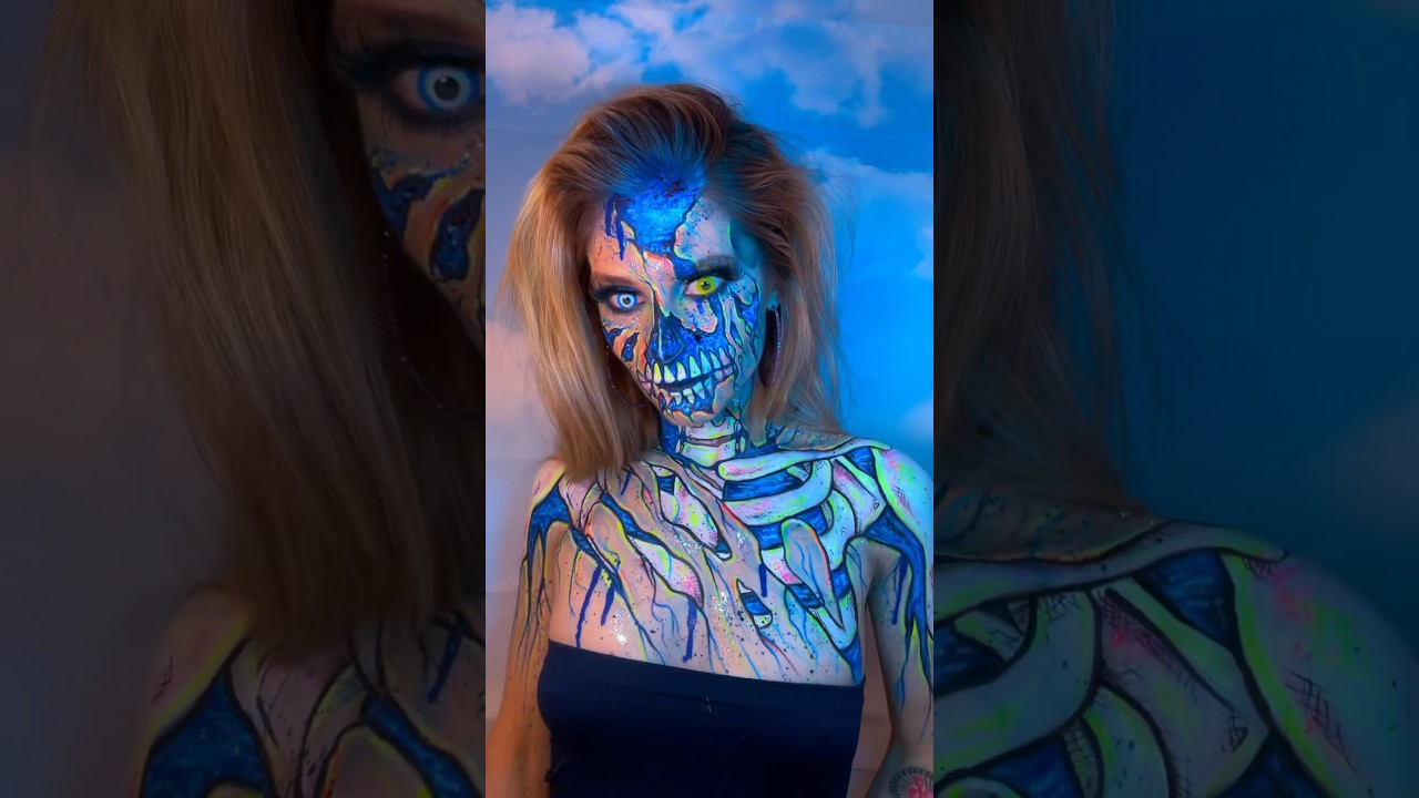 Blue Zombie Spooky Story💀😈 #scarymovie #zombie #halloween #thriller #bluemakeup