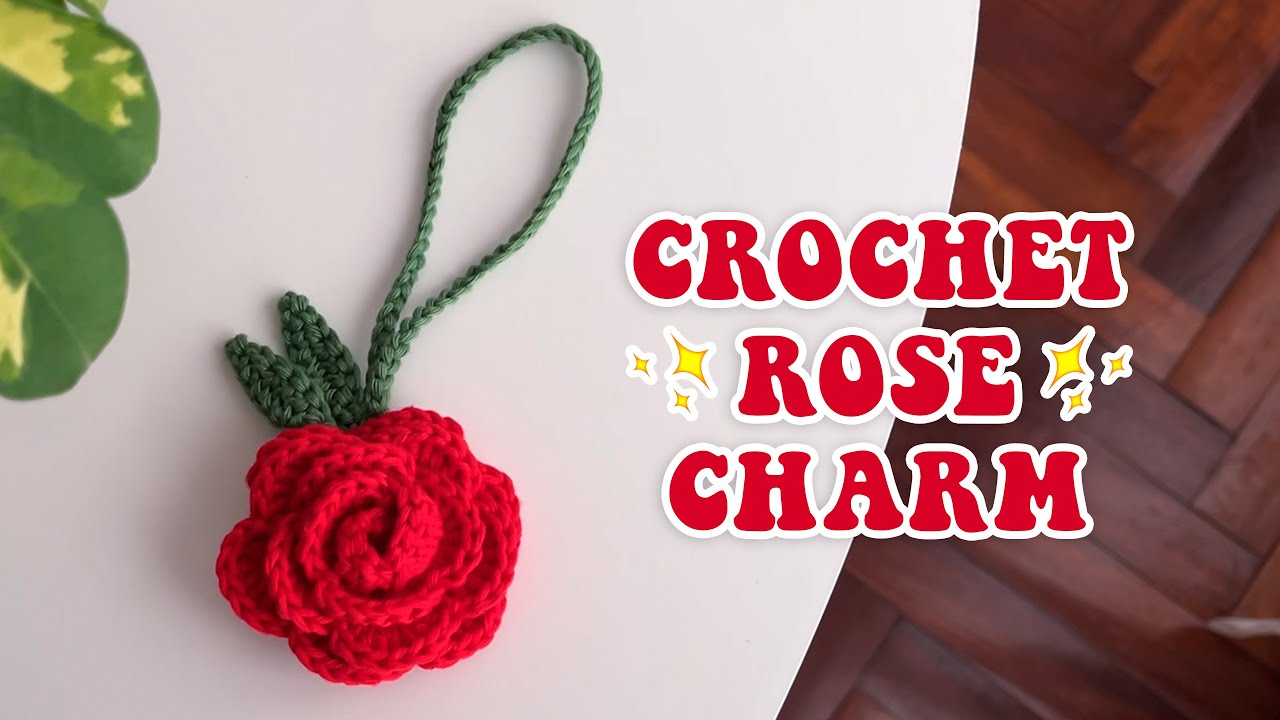 Llavero ROSA a Crochet FÁCIL 🌹 Charm para Bolso o Mochila - Tutorial Ganchillo Paso a Paso