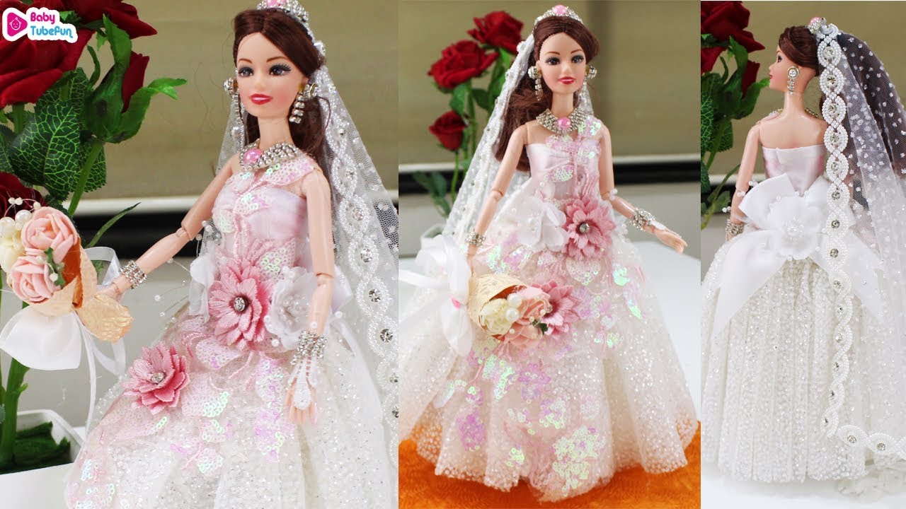 Barbie doll Bridal Gown making | Christian bridal doll dress and jewellery | Barbie lehenga making