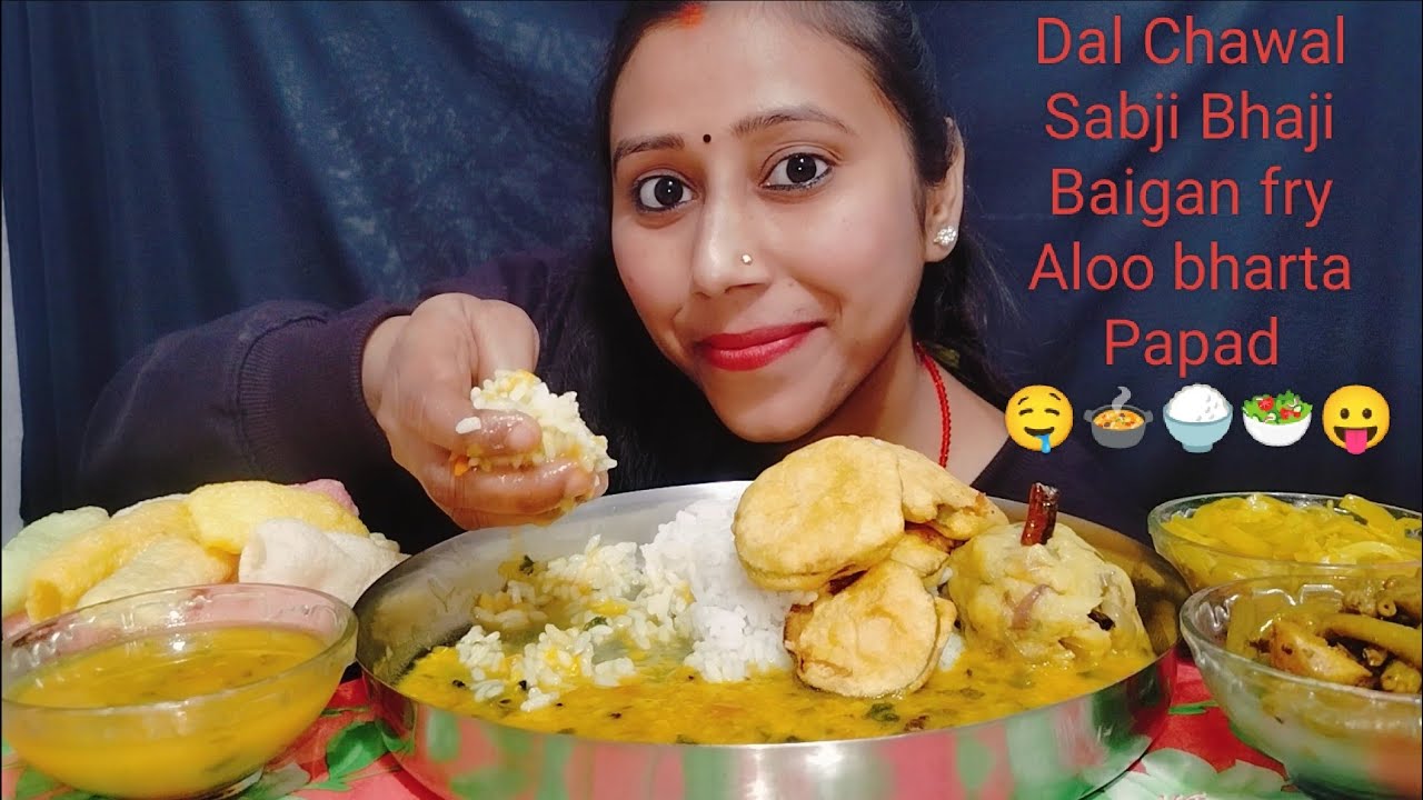 Eating Dal Chawal, Cabbage Fry, Beans Fry, Aloo Bharta, Papad, Mukbang | Eating Show | Big Bites 