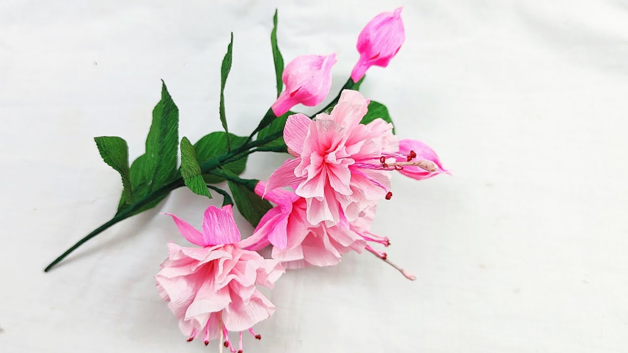 How to make Fuchsia flowers out of easy crepe paper/DIY flower making tutorial