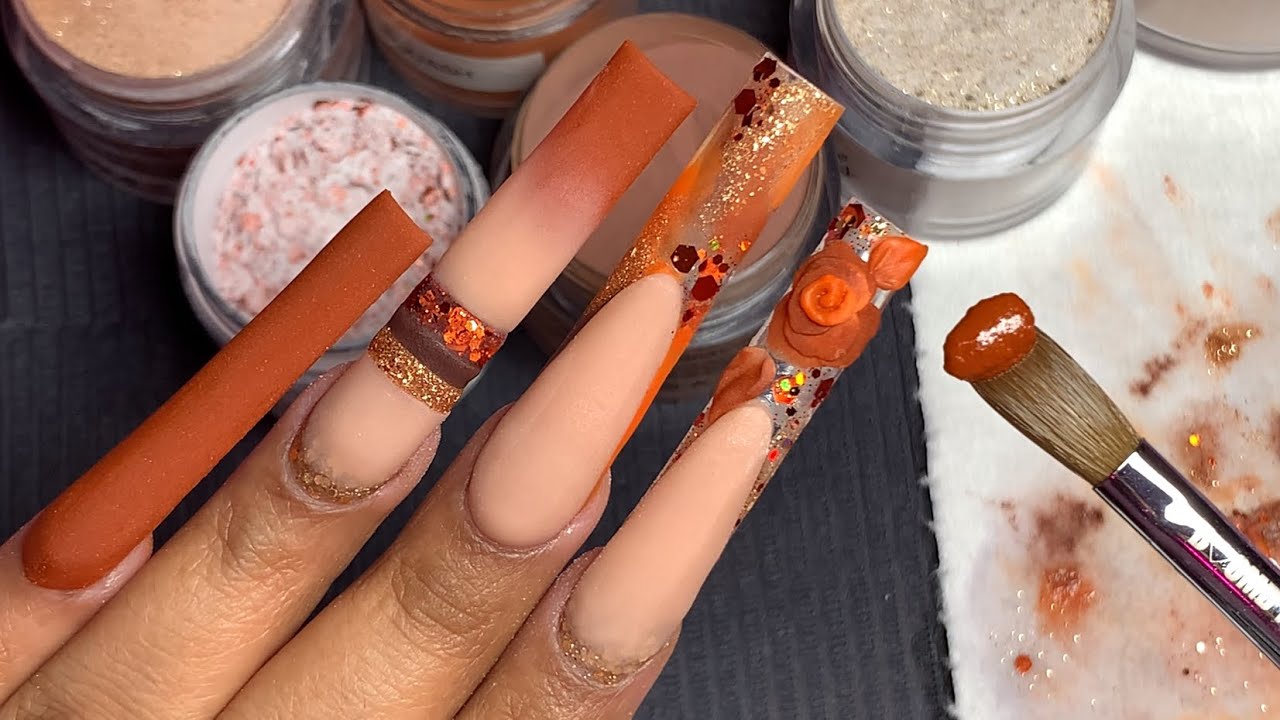 FALL GLAMOROUS NAILS 🍂🍁/ ENCAPSULATED 3D ROSE/ COLOR BLOCKING