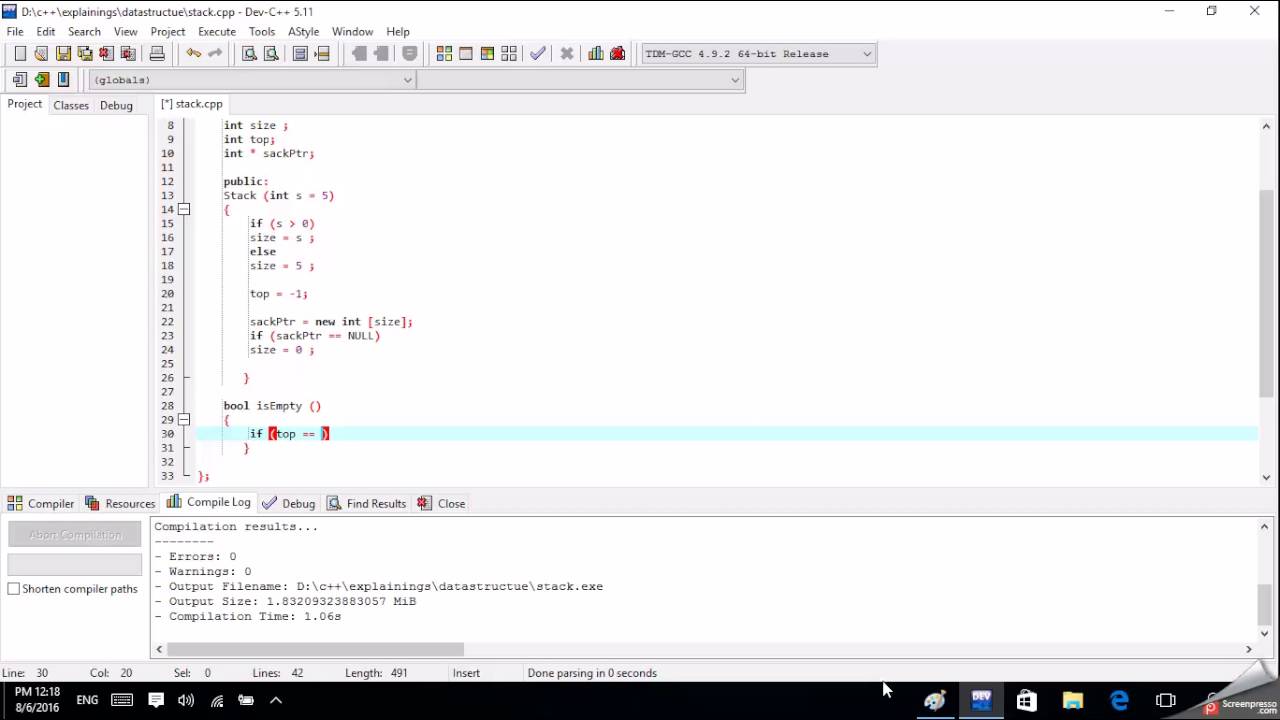 دالة معرفة هل stack فاضي أو لا