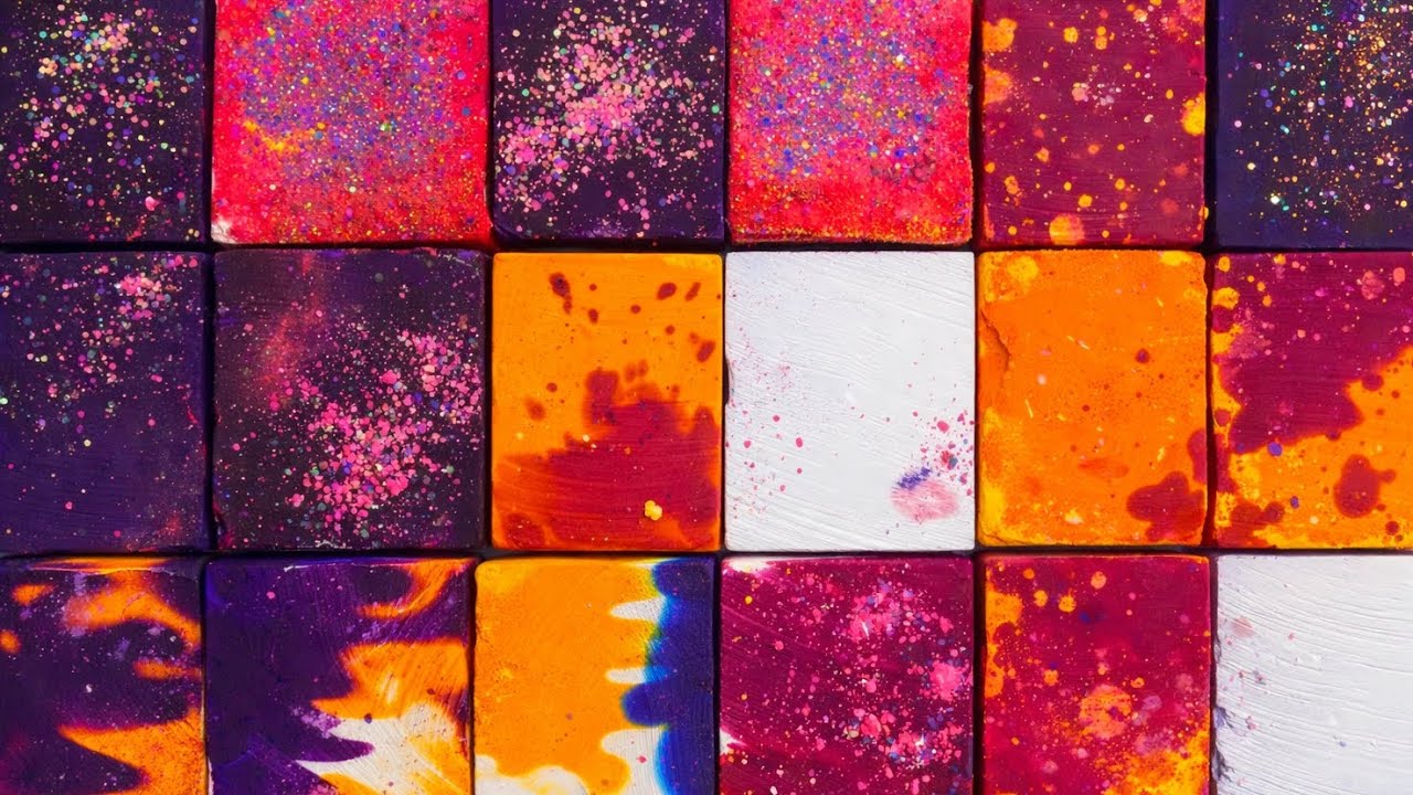 Compilation of buttery softies colourful dyed gymchalk blocks 💜💛🤍