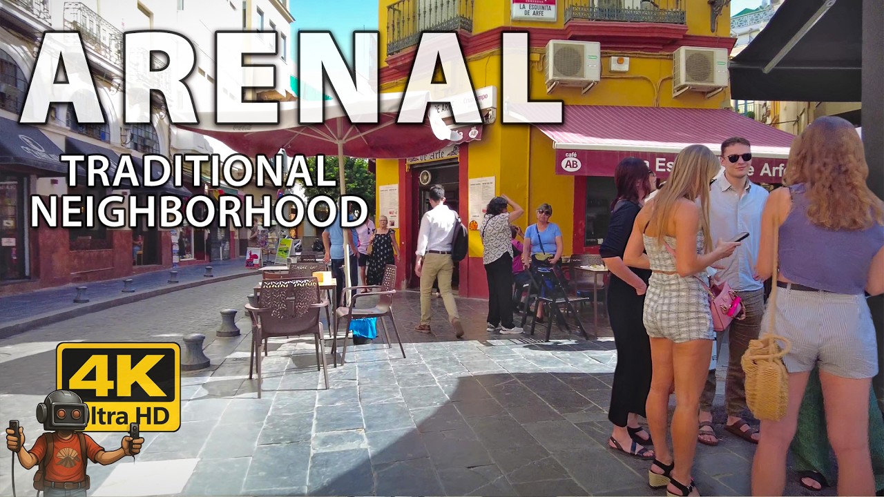 The Lively Arenal Area in Seville 🍻🐂Tapas & Tradition | 4K Virtual Walking Tour Spain