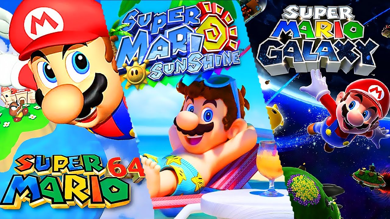 Super Mario 64 + Super Mario Sunshine + Super Mario Galaxy - Full Game Walkthrough