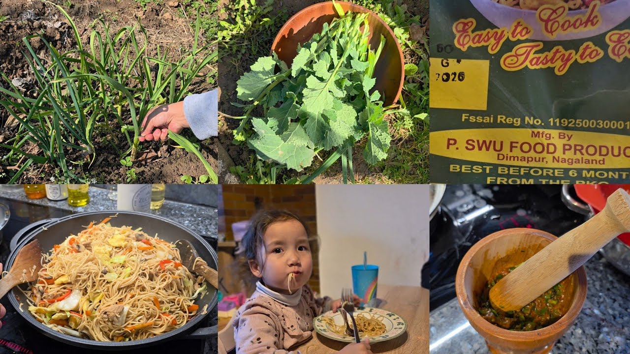 Finally Nagaland Noddles in Germany 🇩🇪 Harvesting Greens from my Garden,Cooking & Eating with Family