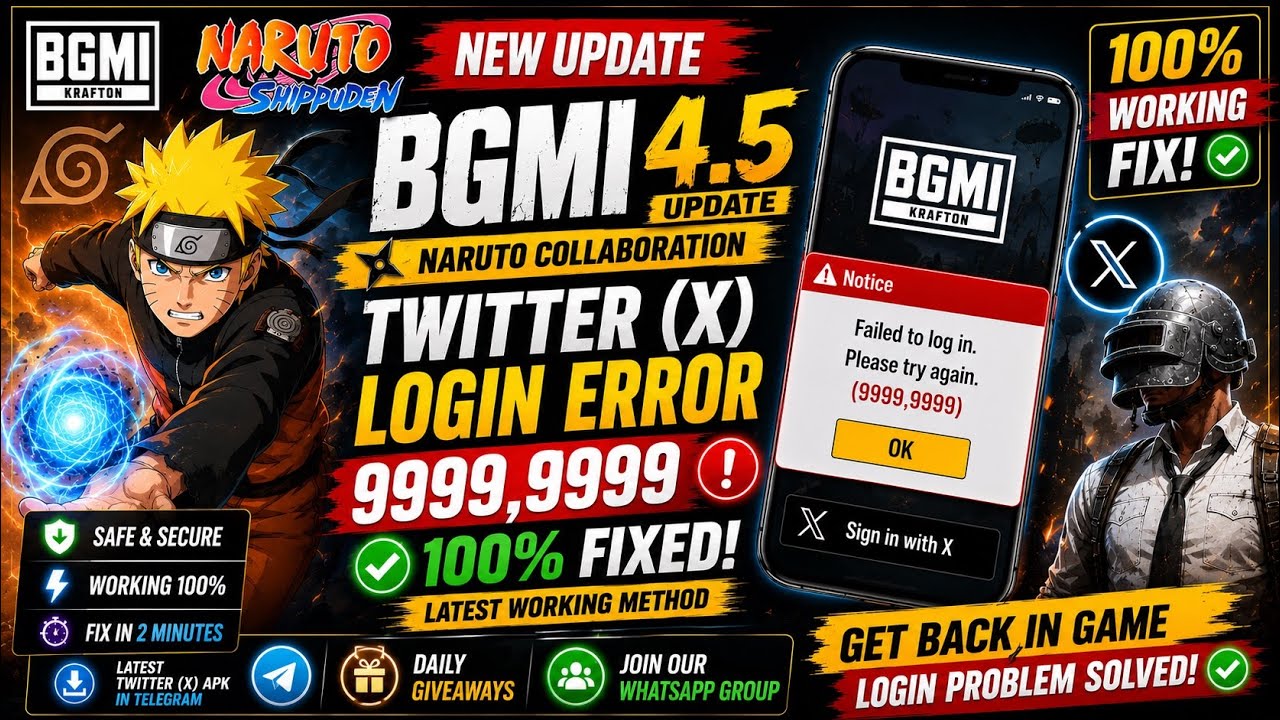 BGMI 4.5 Update 😱 Twitter (X) Login Error 9999,9999 FIX | Naruto Update | 100% Working (2026)
