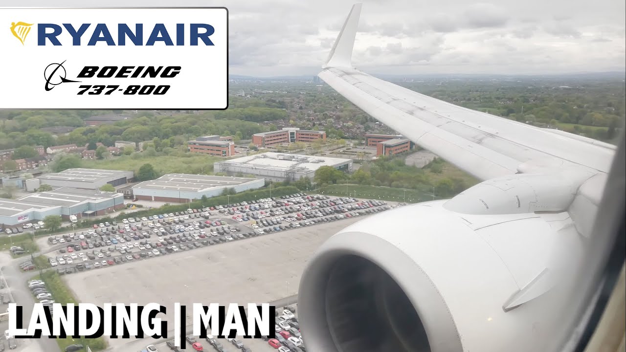 (4K) Ryanair Boeing 737-800 Landing at Manchester Airport (Brakes set 3)