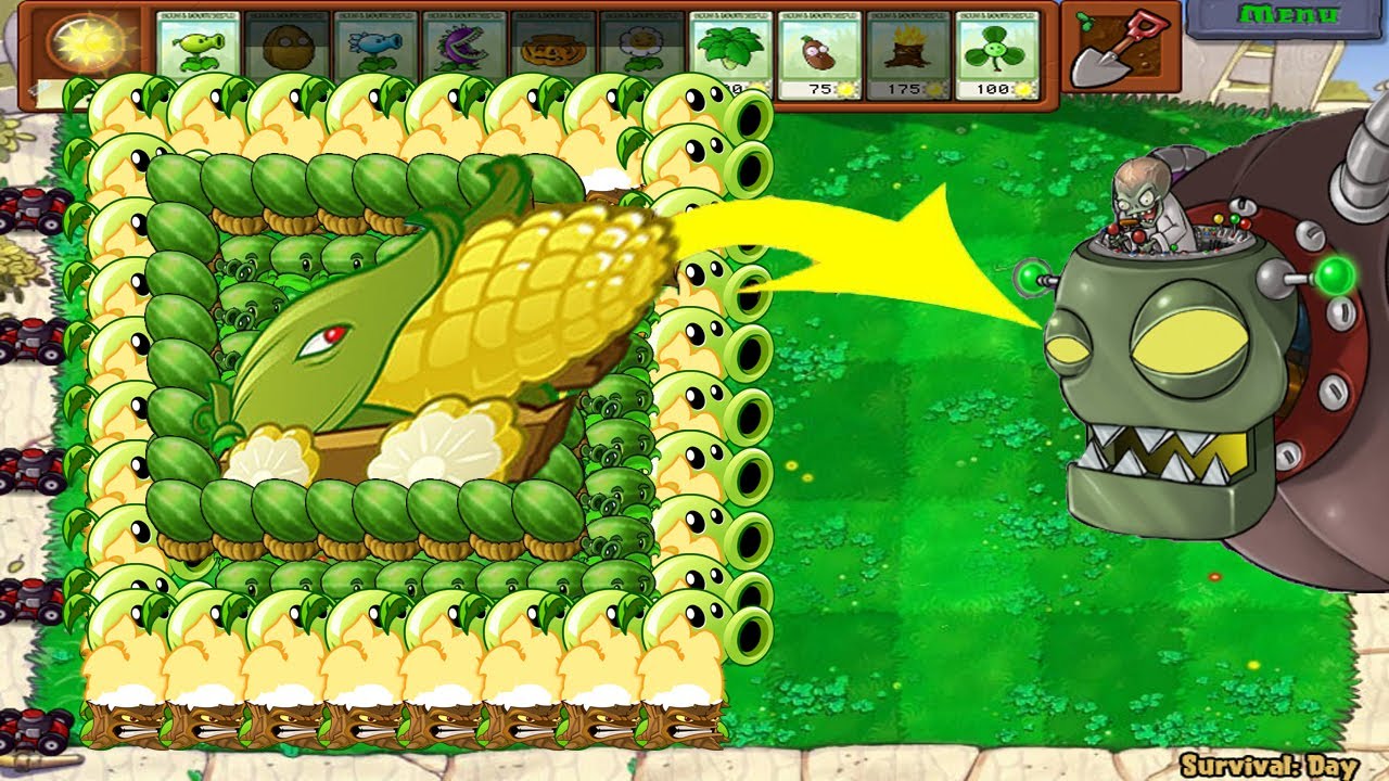 PVZ HACK| Plants Vs Zombies| Torchwood-Peashooter-Cob Cannon vs Melon-Pult Vs Dr.Zomboss All Zombies