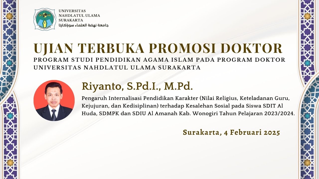 Ujian Terbuka Promosi Doktor ke-34 | Riyanto, S.Pd.I., M.Pd.