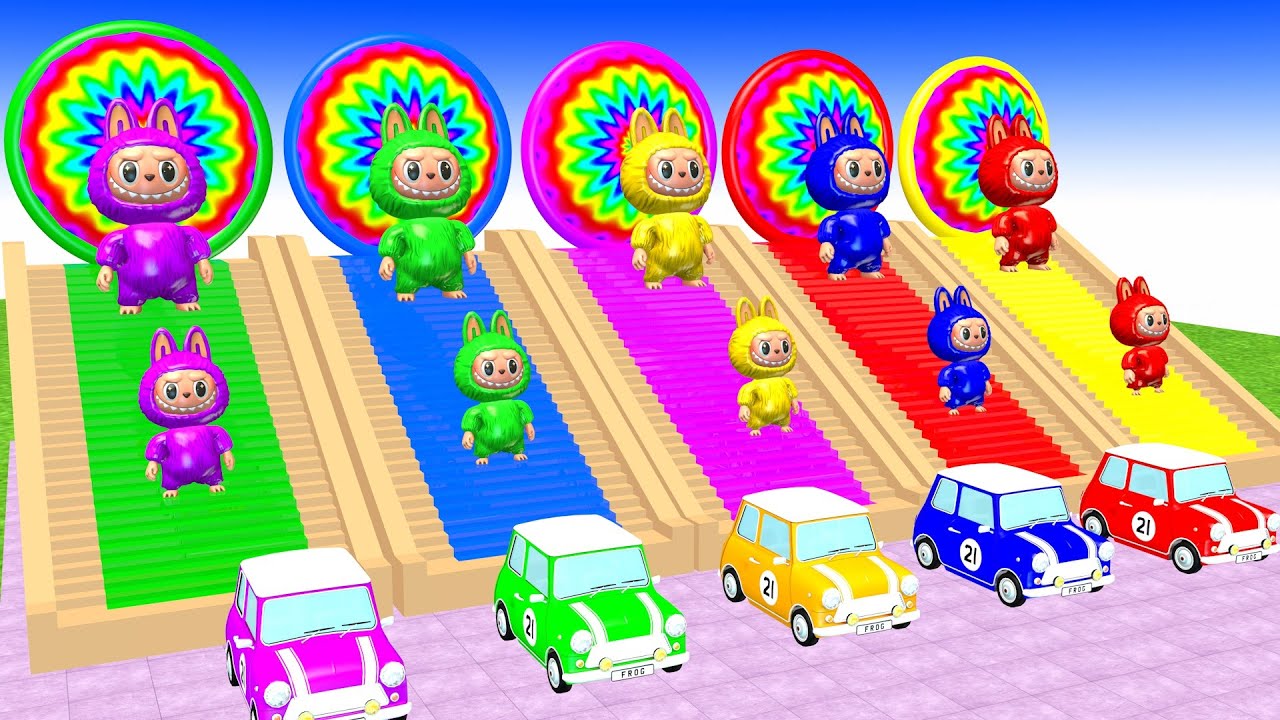 Long Slide Game With Cow Elephant Gorilla Hippopotamus Tiger - 3d Animal Game - Funny 3d Animals