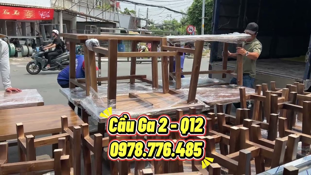 Chợ Đồ Cũ HCM - Bàn ghế thanh lý cho quán ăn- sân vườn gỗ thông chi lê