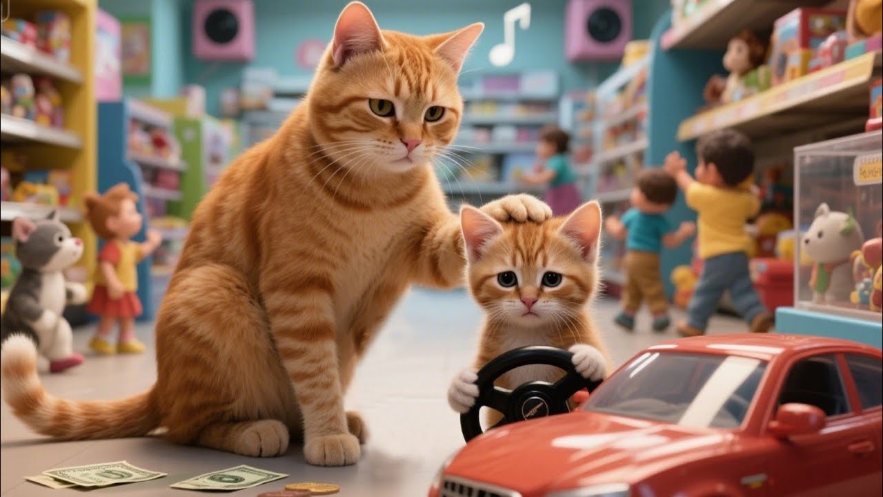 MAMA CAT Had No Money for Her Kitten’s Toy Car So They Sold Burgers 🧡🍔🚗