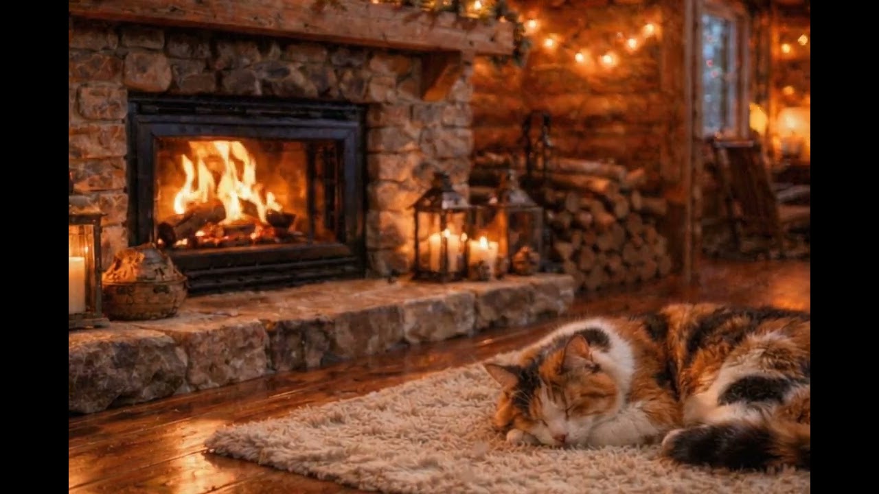 Cozy Cat Sleeping & Purring 🐱🔥 Fireplace Ambience for Deep Sleep & Relaxation