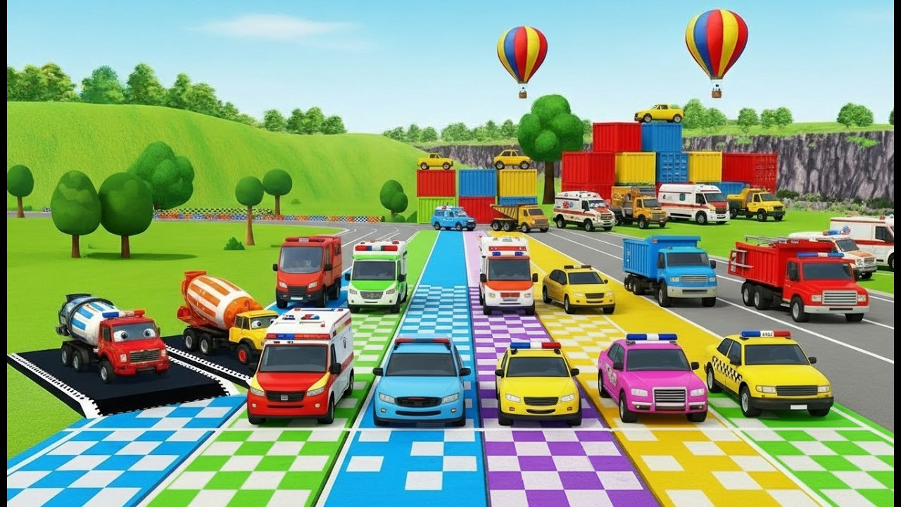 Garage with Colors 🚛🚨 | MEGA PICK UP, MIXER & EMERGENCY VEHICLE COLLECTION on DOUBLE HEAVY HAULER