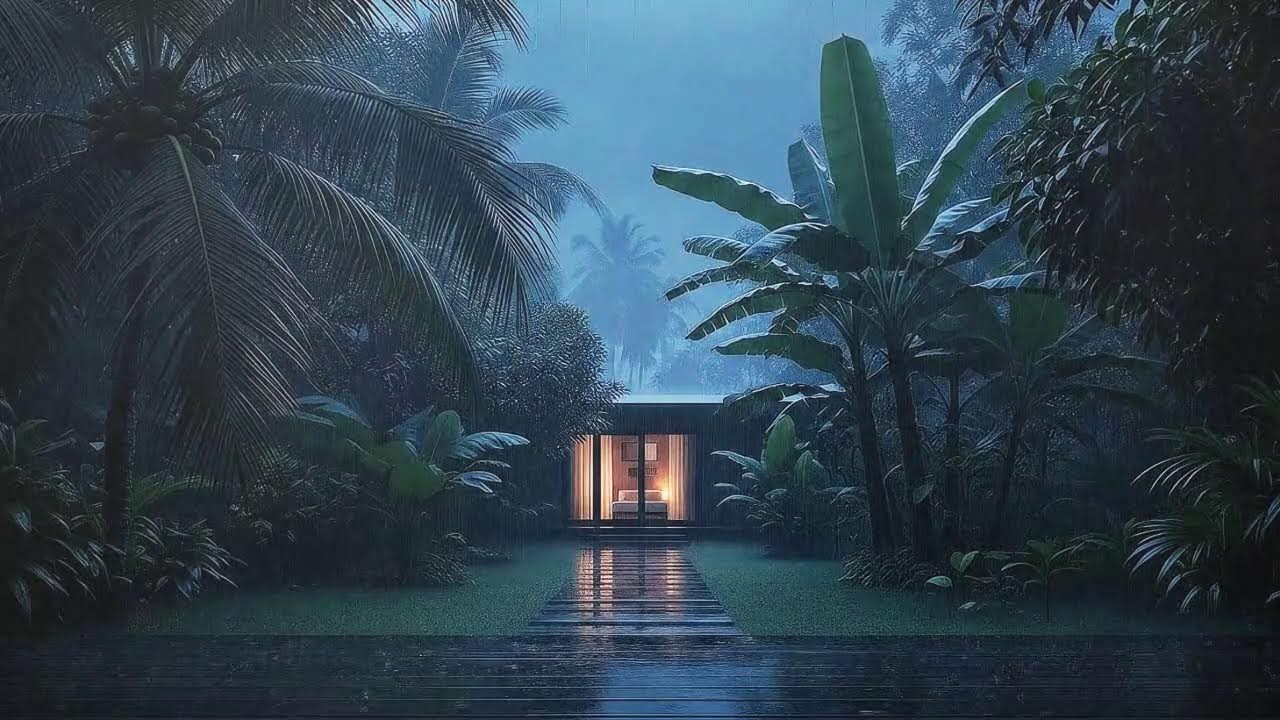 Instant Sleep with Calm Jungle Rain at Cozy Cabin and Distant Thunder to Calm Mind 🌧️